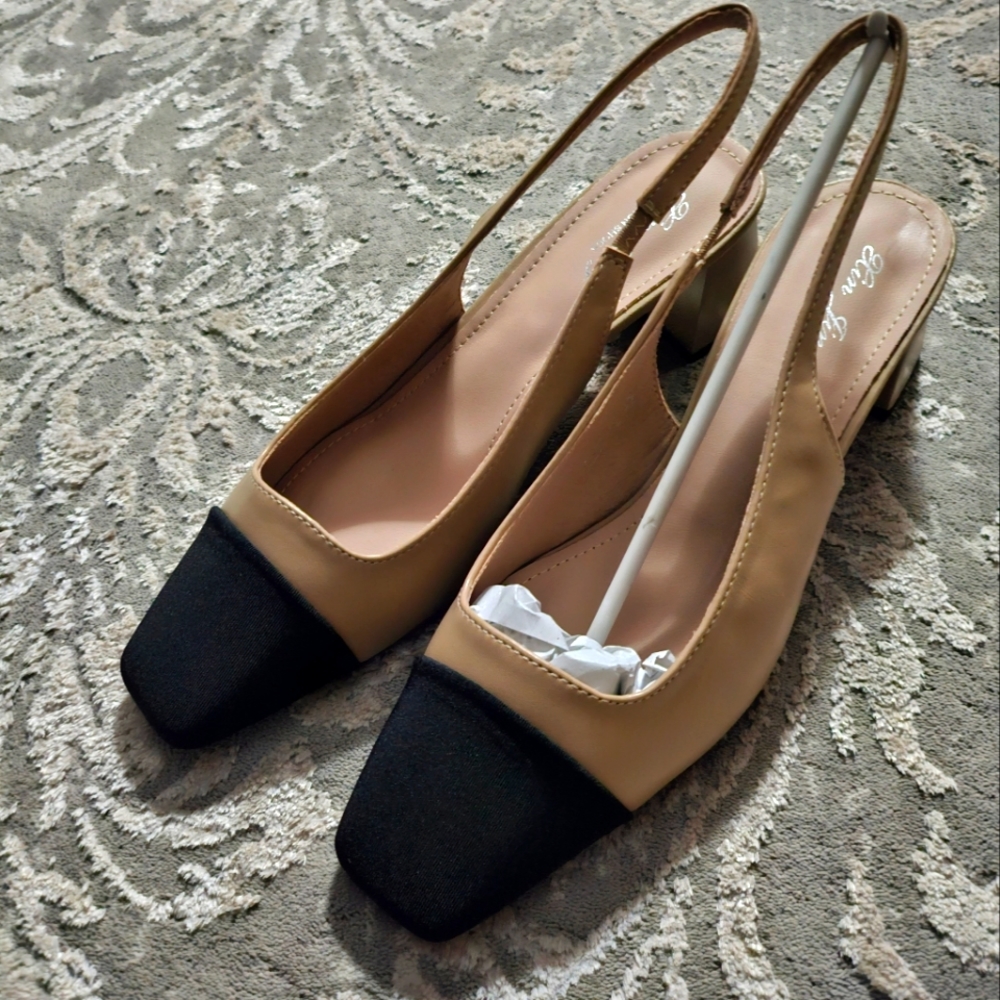 SOLD NIB Cap Toe Slingback Block Heel Pumps